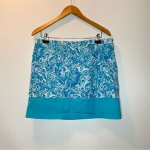 Michael Kors Blue Paisley Abstract Block Print Lined Skirt Cotton Blend Size 12